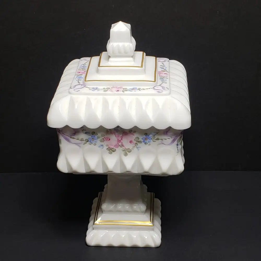 Westmoreland Hand Painted Milk Glass Wedding Box & Trinket Dish (Vintage) Decor