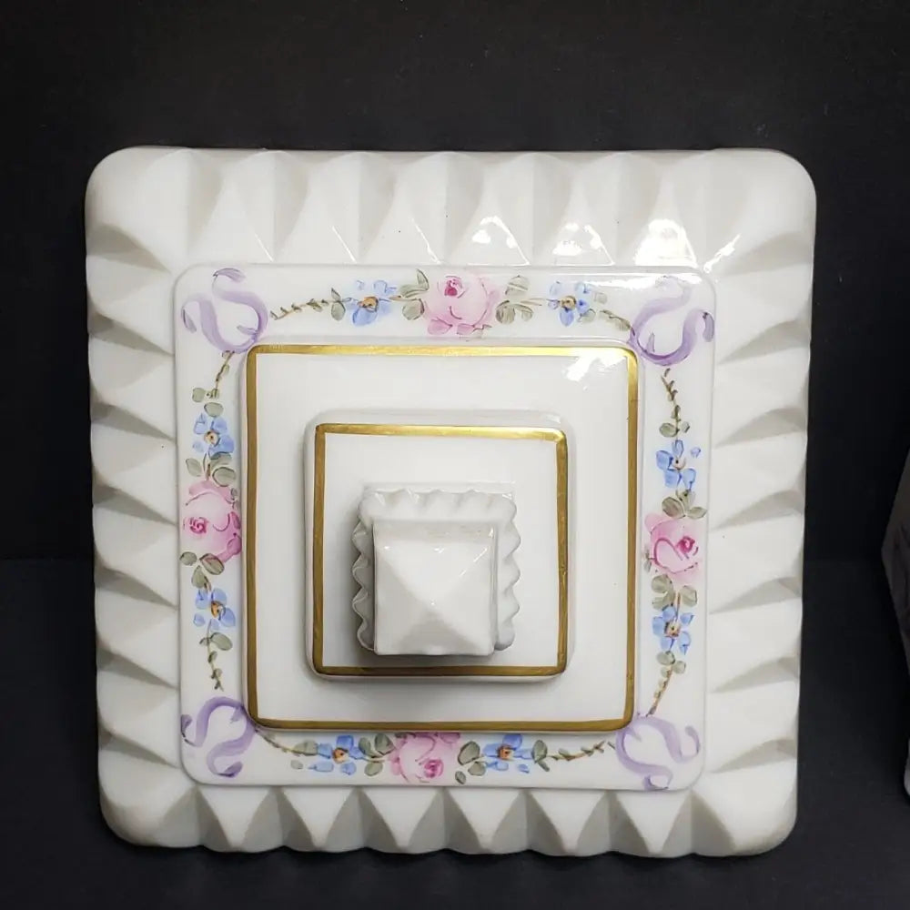 Westmoreland Hand Painted Milk Glass Wedding Box & Trinket Dish (Vintage) Decor