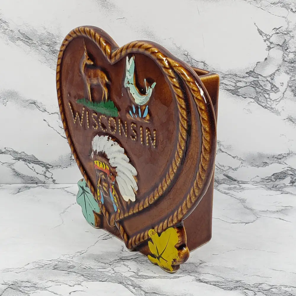 Wisconsin Kitchen Utensil Holder Wall Pocket Vintage Decor
