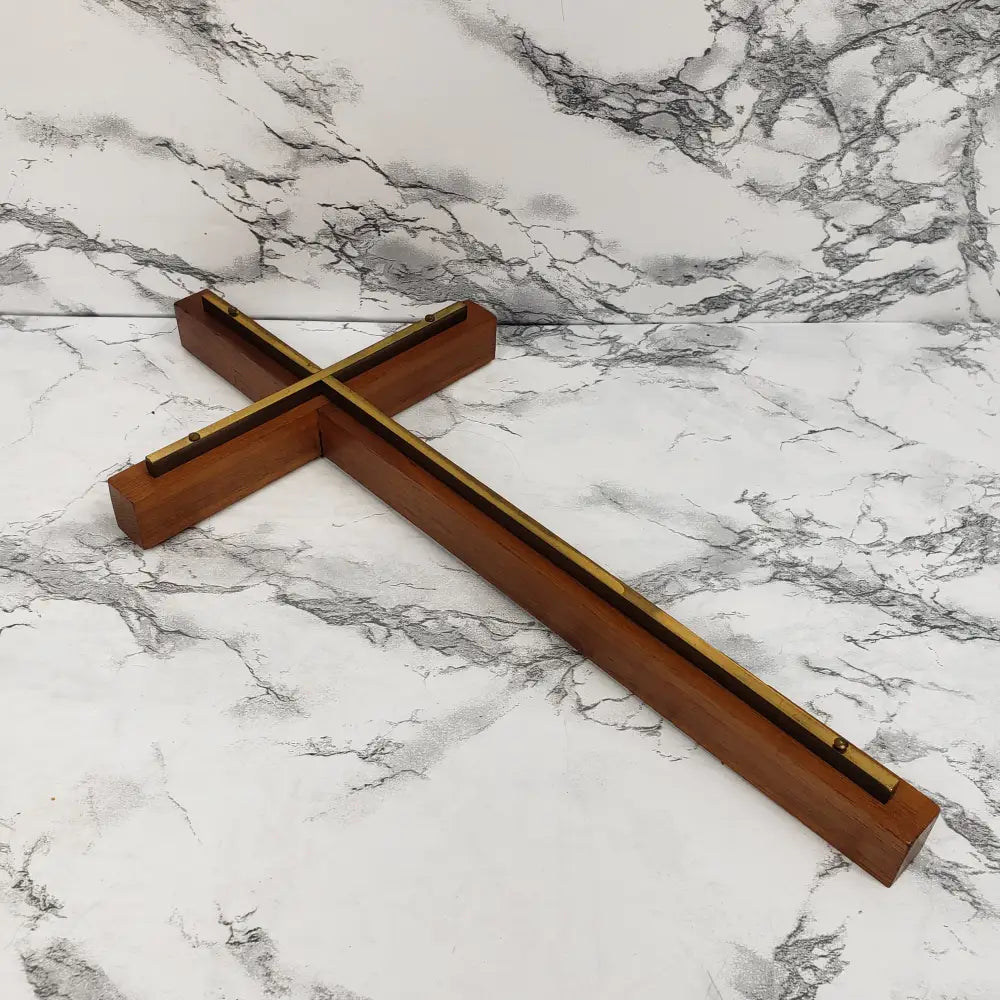 Wood Brass Wall Cross Vintage Home & Garden
