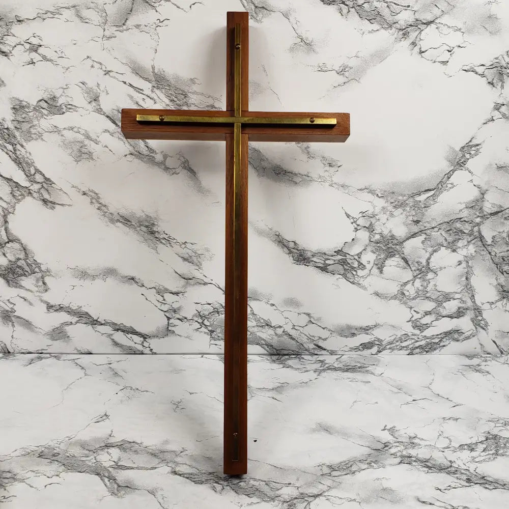 Wood Brass Wall Cross Vintage Home & Garden