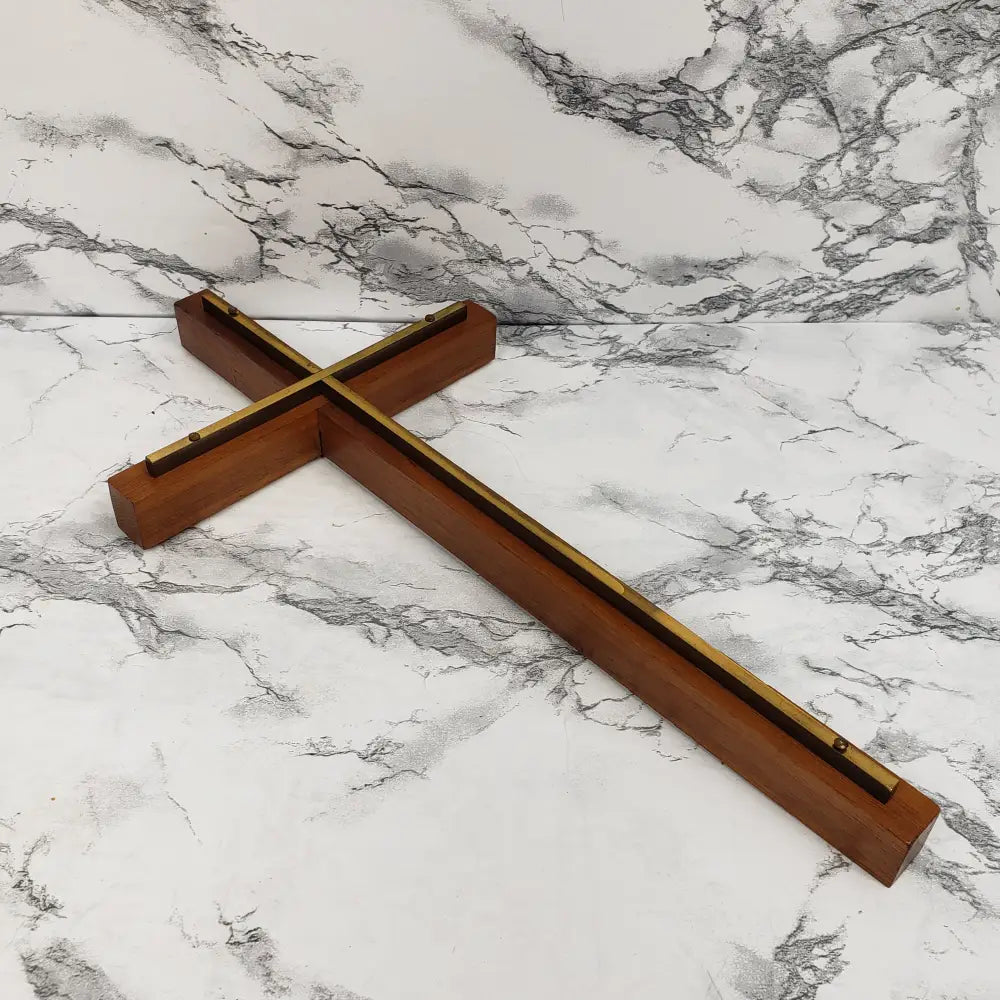 Wood Brass Wall Cross Vintage Home & Garden