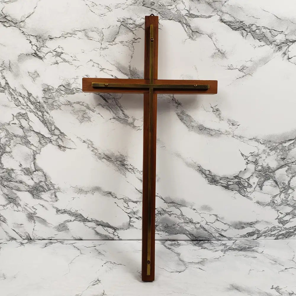 Wood Brass Wall Cross Vintage Home & Garden
