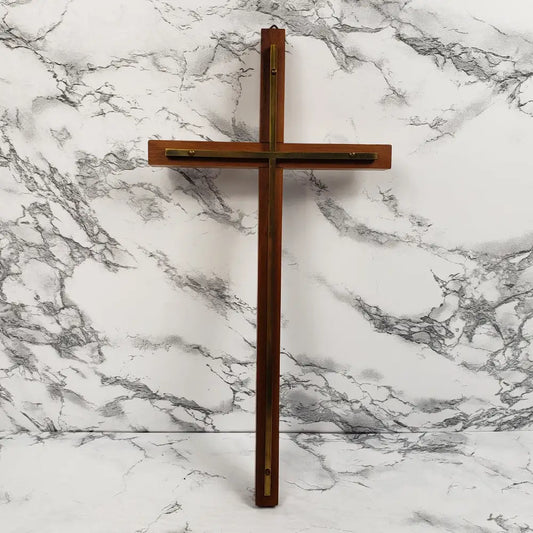 Wood Brass Wall Cross Vintage Home & Garden