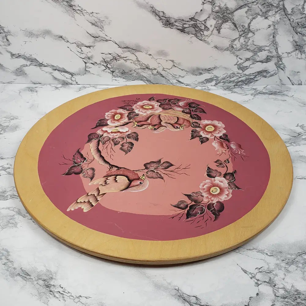 Wood Plate Handmade Hand Painted Signed Vintage Decor