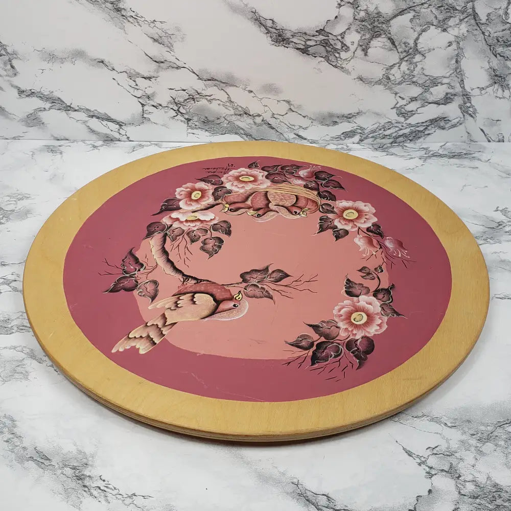 Wood Plate Handmade Hand Painted Signed Vintage Decor