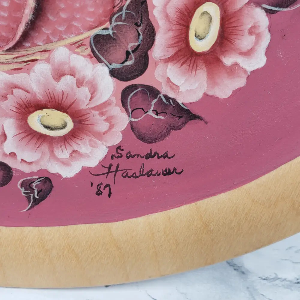 Wood Plate Handmade Hand Painted Signed Vintage Decor