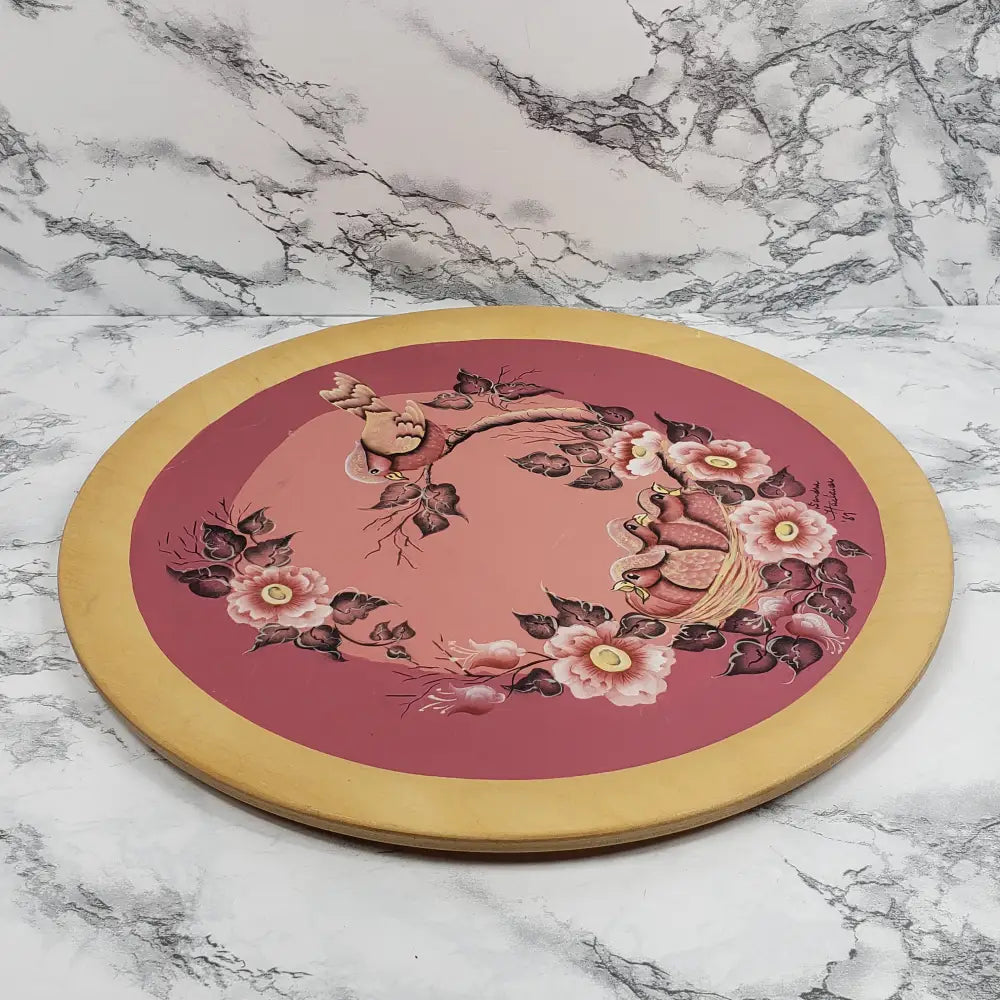 Wood Plate Handmade Hand Painted Signed Vintage Decor