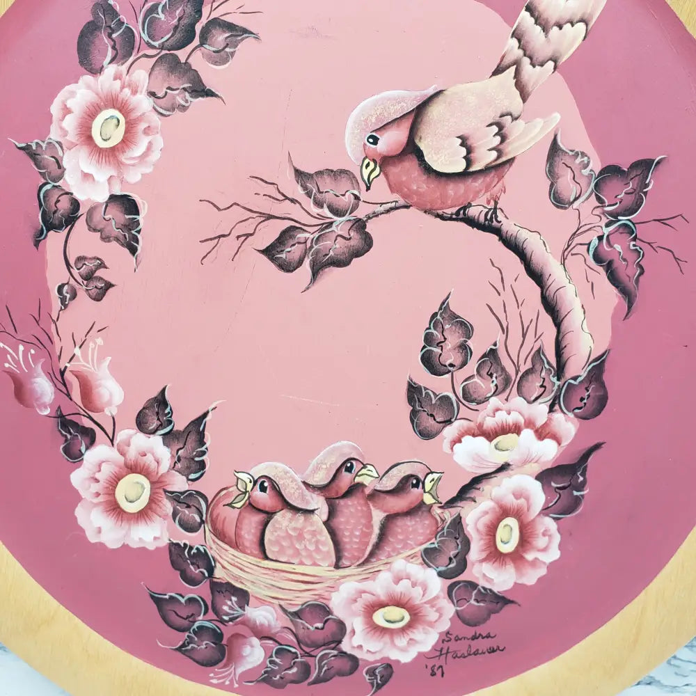 Wood Plate Handmade Hand Painted Signed Vintage Decor