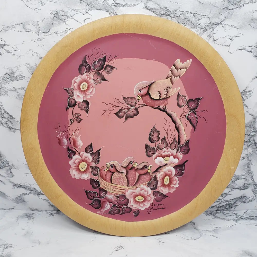 Wood Plate Handmade Hand Painted Signed Vintage Decor