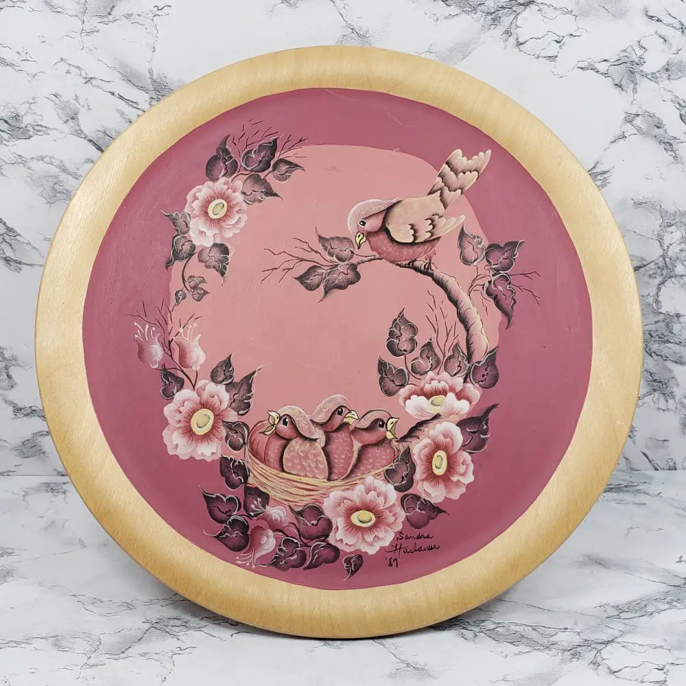 Wood Plate Handmade Hand Painted Signed Vintage Decor