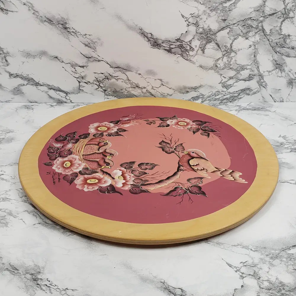 Wood Plate Handmade Hand Painted Signed Vintage Decor