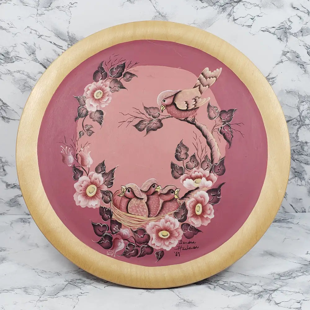 Wood Plate Handmade Hand Painted Signed Vintage Decor