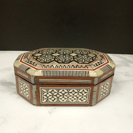 Mother Of Pearl Inlaid Wood Trinket Box ( Vintage ) Decor