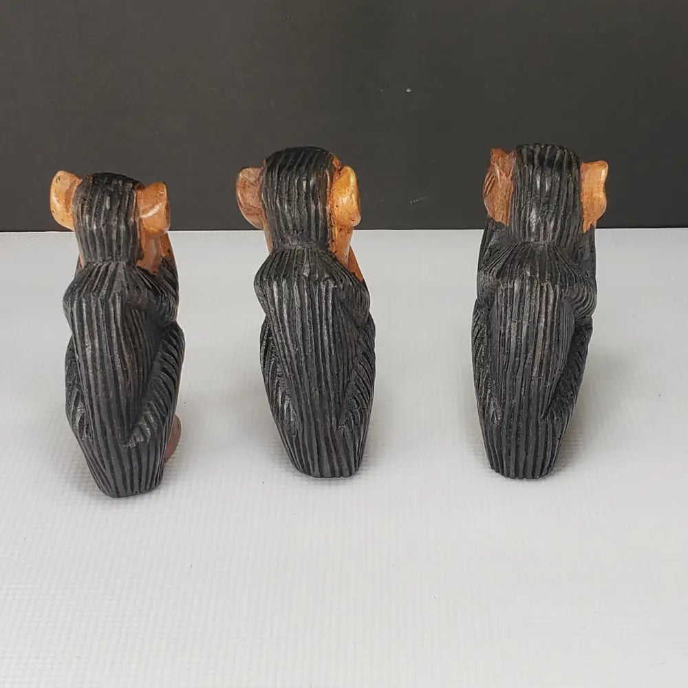 Wooden Monkeys Hand Carved See Hear Speak No Evil Vintage -