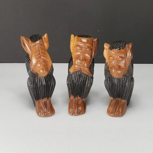 Wooden Monkeys Hand Carved See Hear Speak No Evil Vintage -
