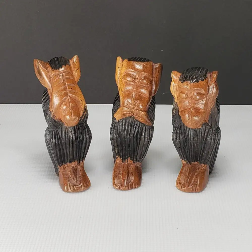 Wooden Monkeys Hand Carved See Hear Speak No Evil Vintage -