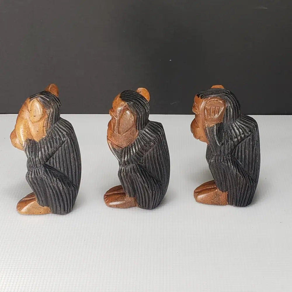 Wooden Monkeys Hand Carved See Hear Speak No Evil Vintage -