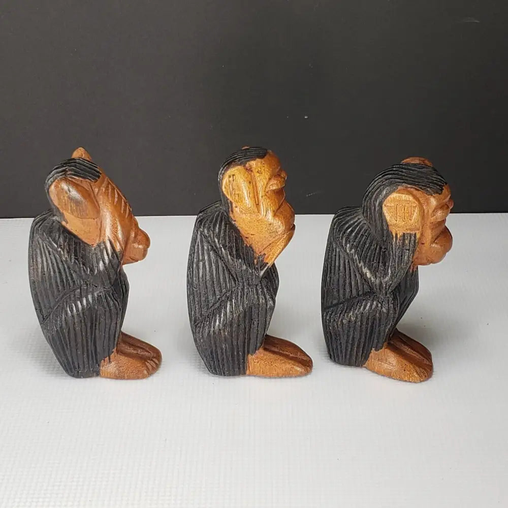 Wooden Monkeys Hand Carved See Hear Speak No Evil Vintage -