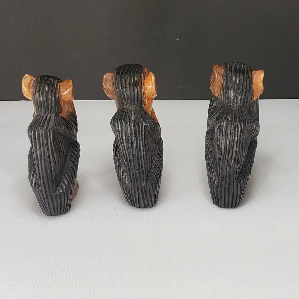 Wooden Monkeys Hand Carved See Hear Speak No Evil Vintage -