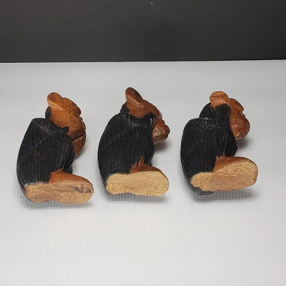 Wooden Monkeys Hand Carved See Hear Speak No Evil Vintage -