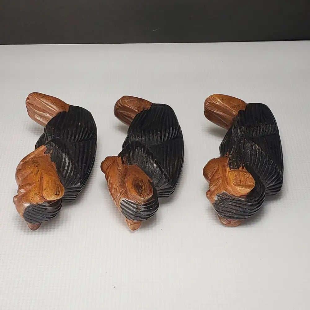 Wooden Monkeys Hand Carved See Hear Speak No Evil Vintage -