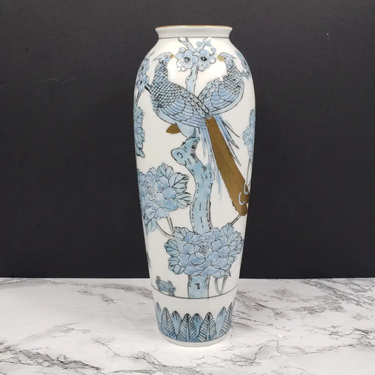 Yamayo Hand Painted Embossed Porcelain Vase Vintage Decor